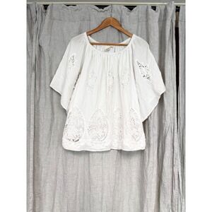 Rafaella Weekend White Cotton Crochet Lace Boho Blouse Large Flutter Sleeve